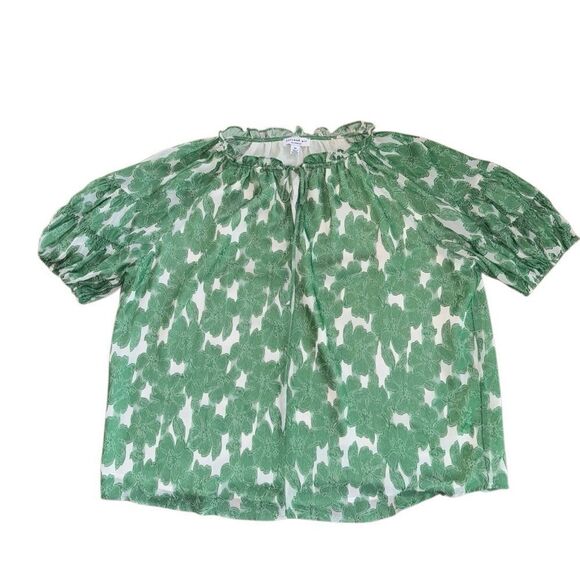 Anthropologie Current Air Women's Smocked Green Floral Blouse Size XS Oversized - Picture 1 of 6